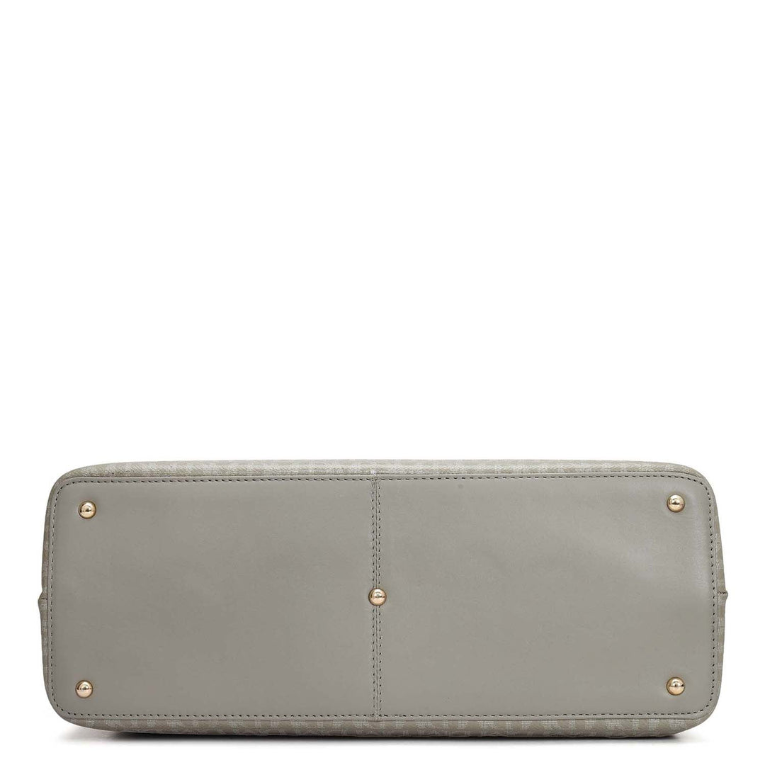Siena Monogram Leather Shoulder Bag - Stone Grey