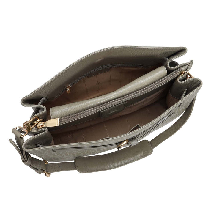 Siena Monogram Leather Shoulder Bag - Stone Grey