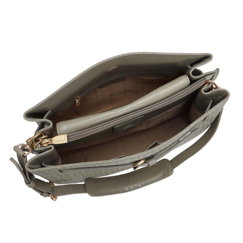 Siena Monogram Leather Shoulder Bag - Stone Grey