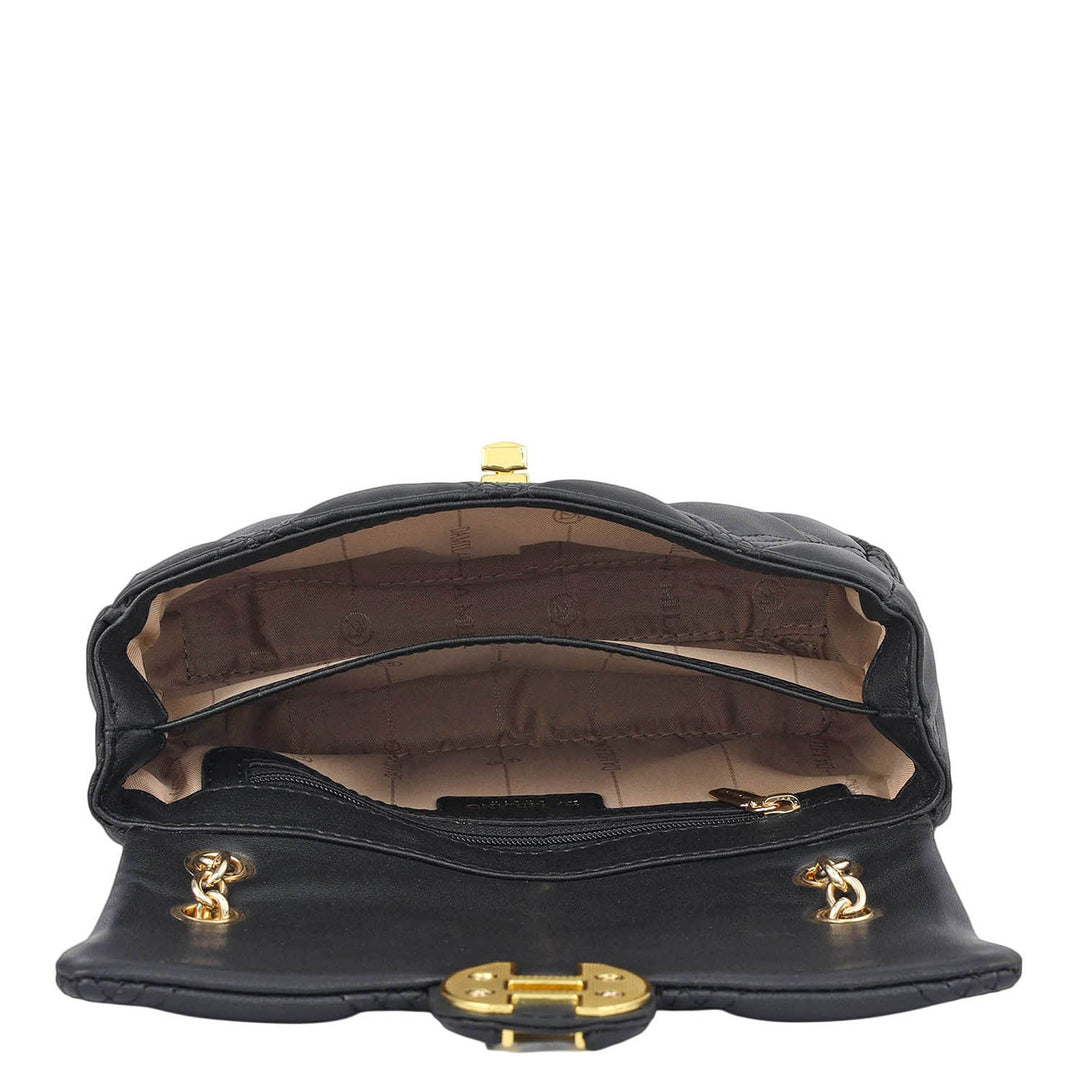 Small Quilting Leather Shoulder Bag - Black