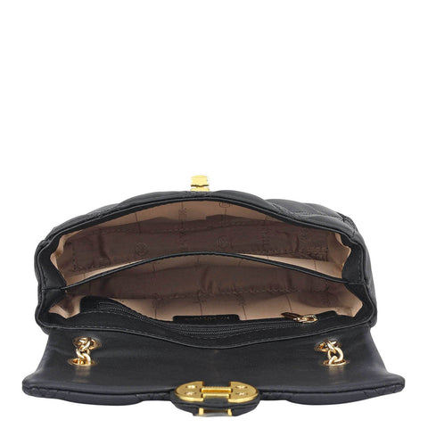 Small Quilting Leather Shoulder Bag - Black