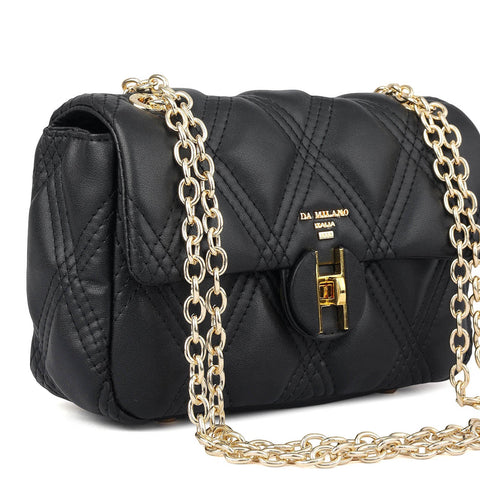 Small Quilting Leather Shoulder Bag - Black