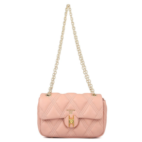 Small Quilting Leather Shoulder Bag - Peach