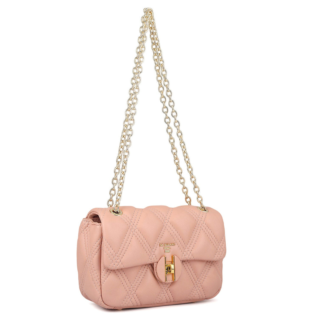 Small Quilting Leather Shoulder Bag - Peach