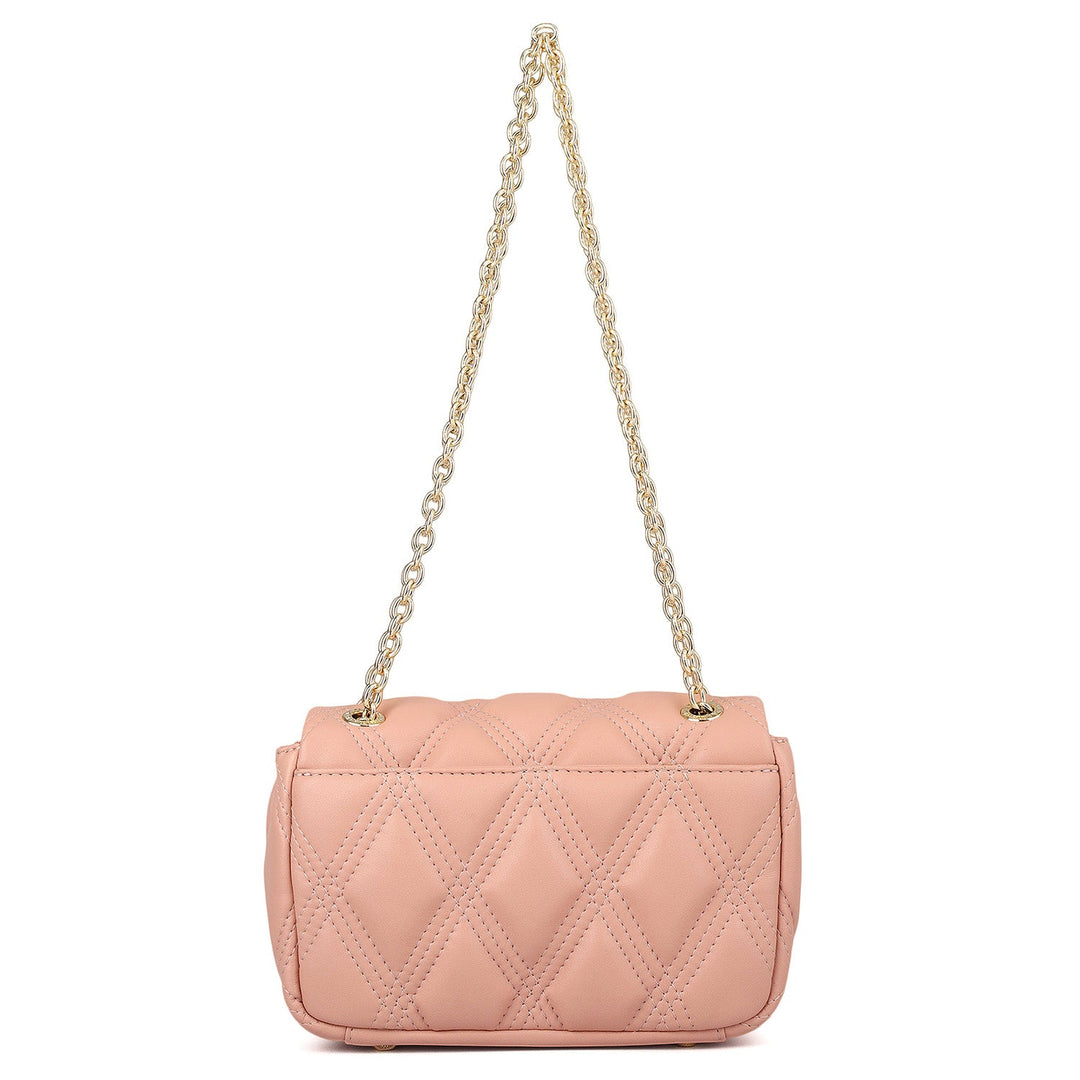 Small Quilting Leather Shoulder Bag - Peach