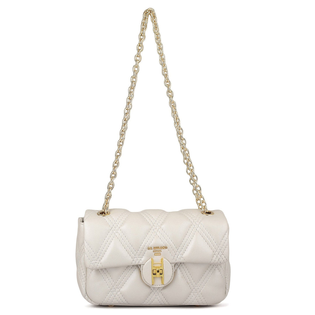 Small Quilting Leather Shoulder Bag - Snow