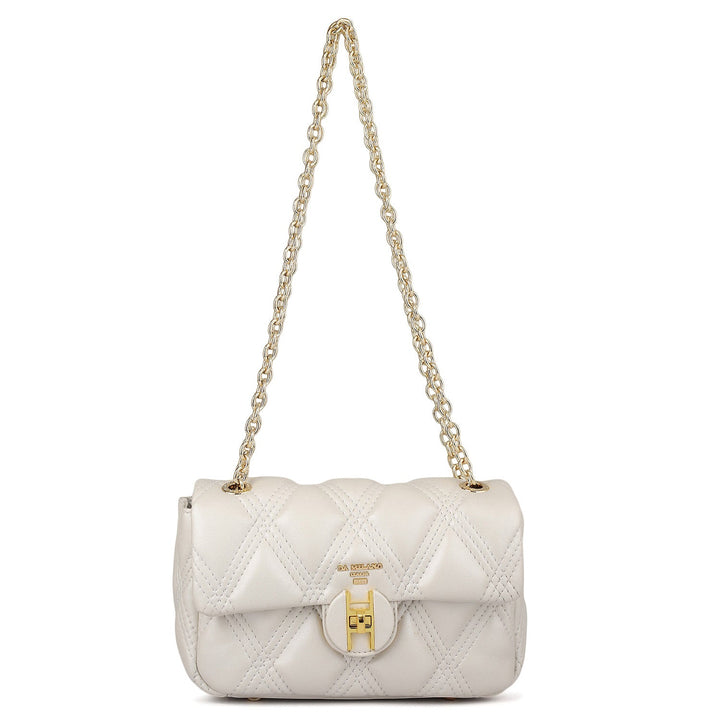 Small Quilting Leather Shoulder Bag - Snow