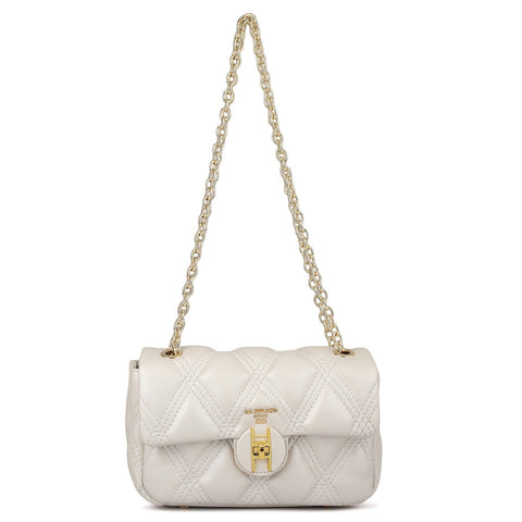 Small Quilting Leather Shoulder Bag - Snow
