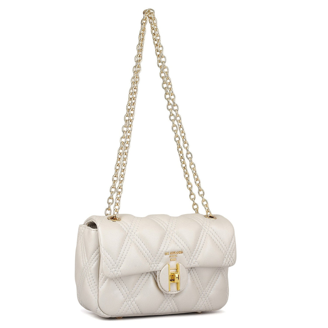 Small Quilting Leather Shoulder Bag - Snow