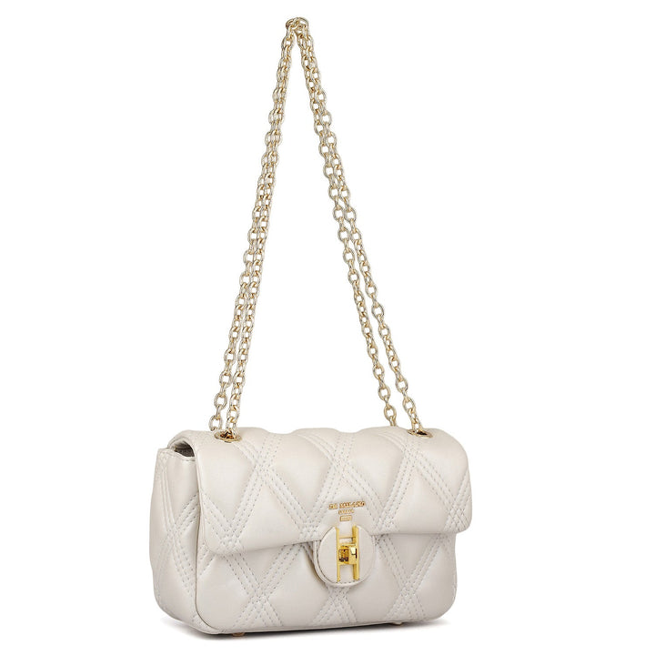Small Quilting Leather Shoulder Bag - Snow
