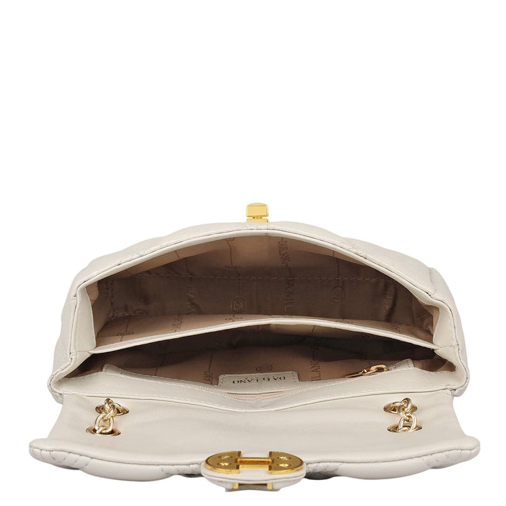 Small Quilting Leather Shoulder Bag - Snow