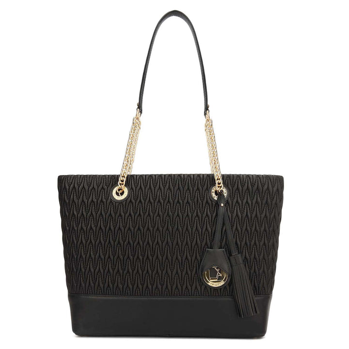 Medium Quilting Plain Leather Tote - Black