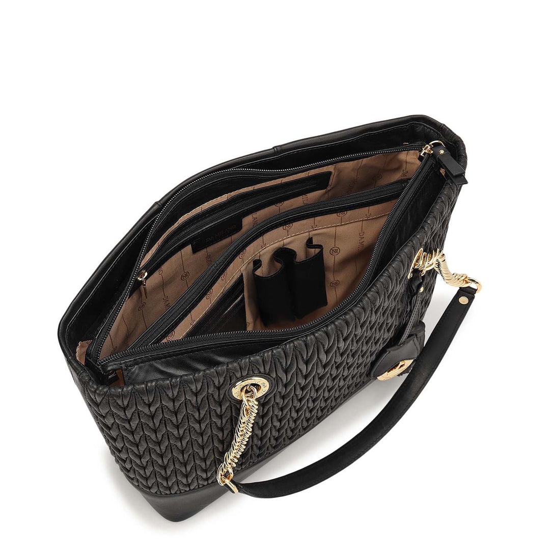 Medium Quilting Plain Leather Tote - Black