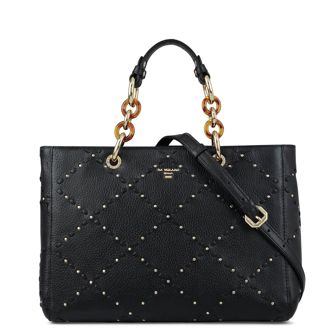 Serena Wax Leather Satchel - Black
