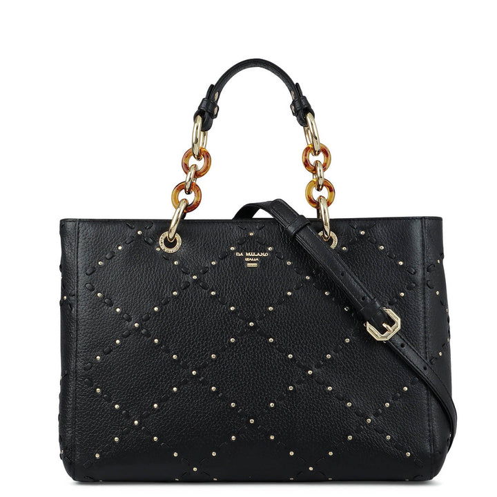 Serena Wax Leather Satchel - Black