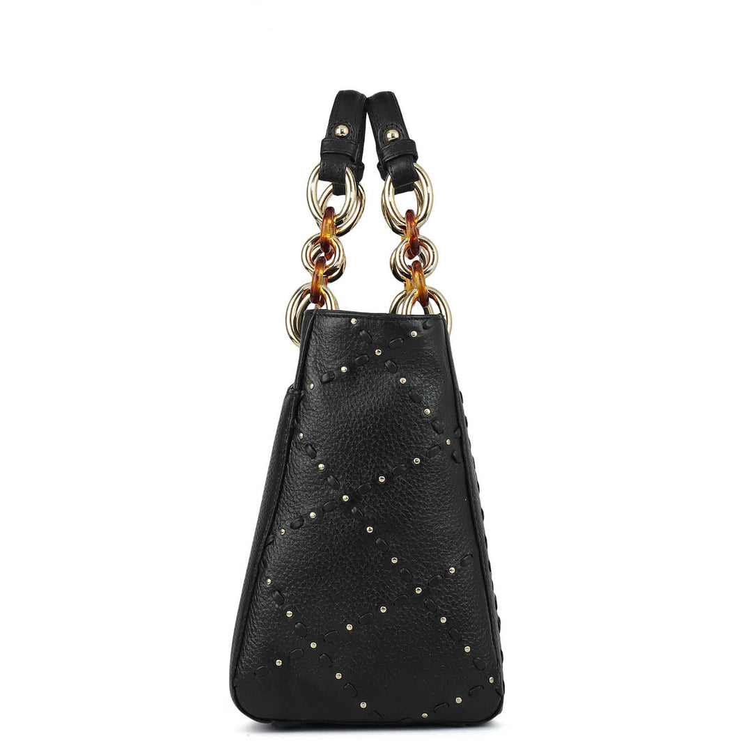Serena Wax Leather Satchel - Black