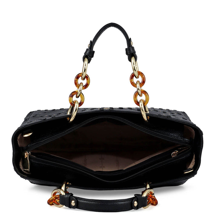 Serena Wax Leather Satchel - Black