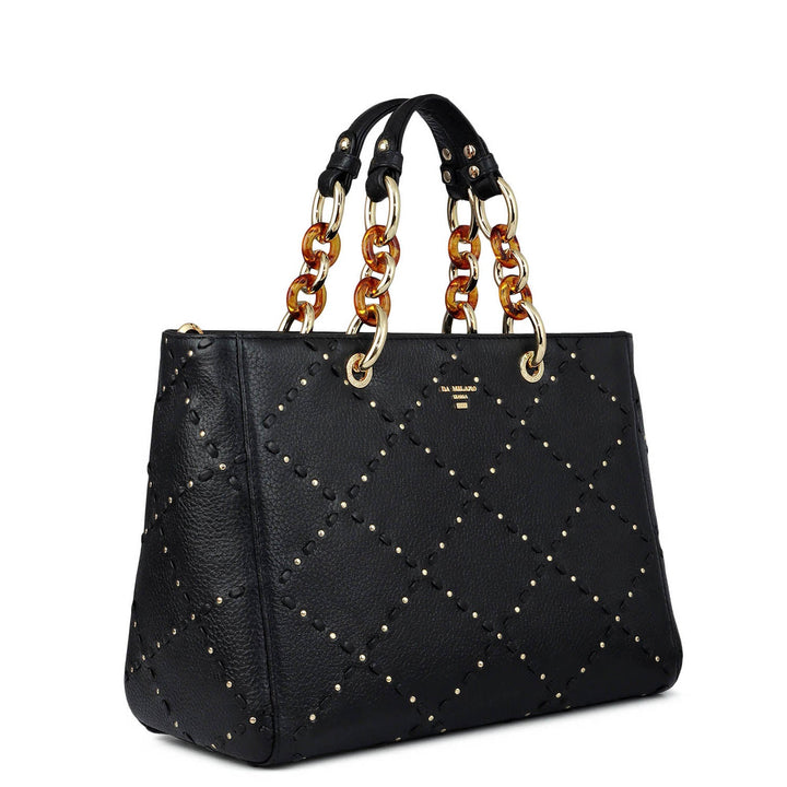 Serena Wax Leather Satchel - Black