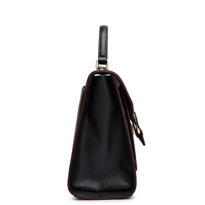 Small Monogram Leather Satchel - Black