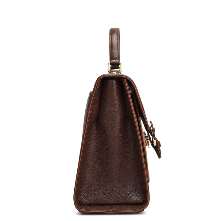 Small Monogram Leather Satchel - Walnut