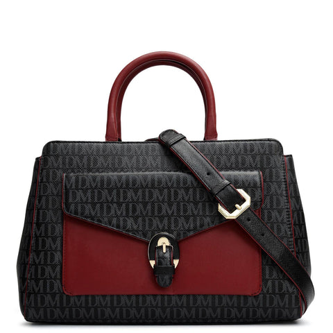 Medium Monogram Leather Satchel - Black