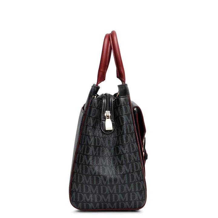 Medium Monogram Leather Satchel - Black