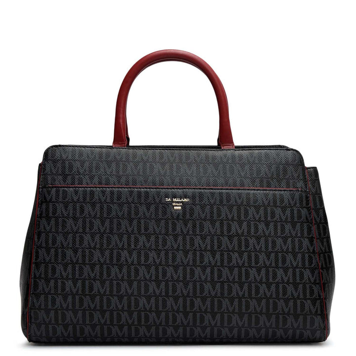 Medium Monogram Leather Satchel - Black