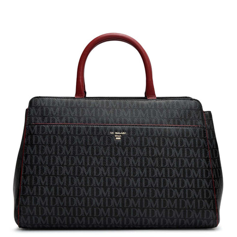 Medium Monogram Leather Satchel - Black