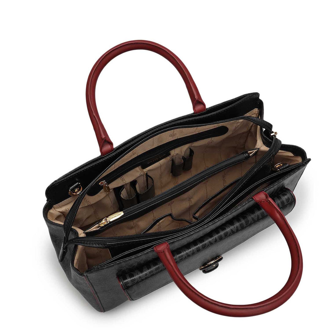 Medium Monogram Leather Satchel - Black