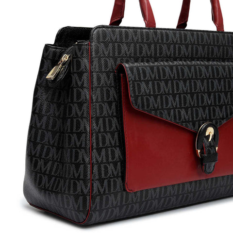 Medium Monogram Leather Satchel - Black