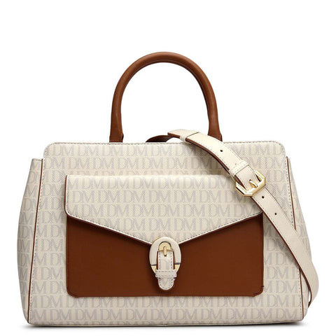 Medium Monogram Leather Satchel - Marshmallow