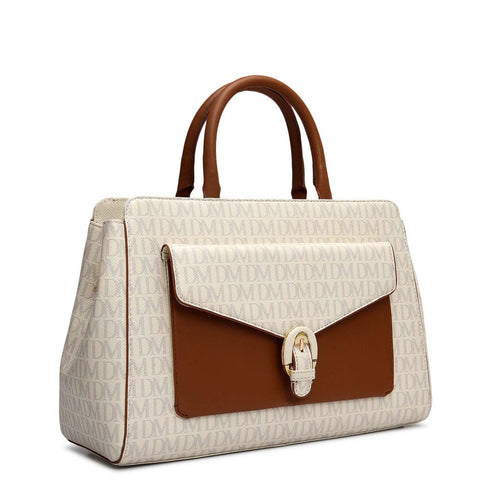 Medium Monogram Leather Satchel - Marshmallow