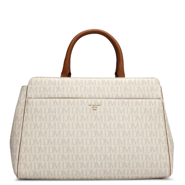 Medium Monogram Leather Satchel - Marshmallow