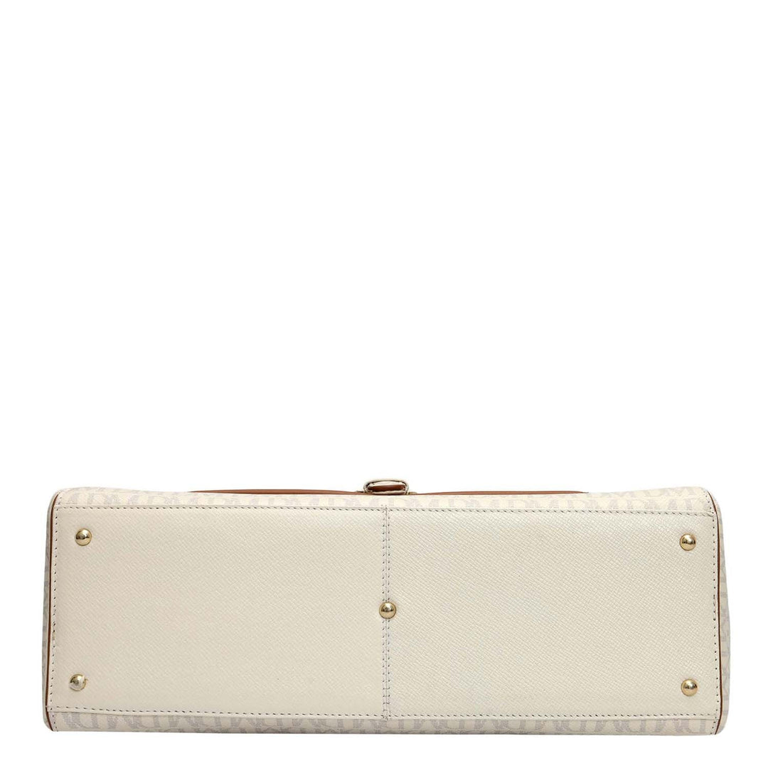 Medium Monogram Leather Satchel - Marshmallow