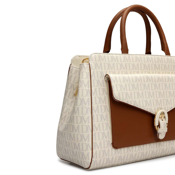 Medium Monogram Leather Satchel - Marshmallow