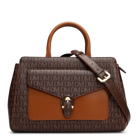 Medium Monogram Leather Satchel - Walnut