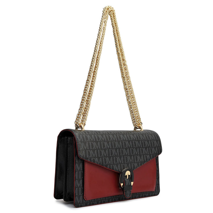 Small Monogram Plain Leather Shoulder Bag - Black