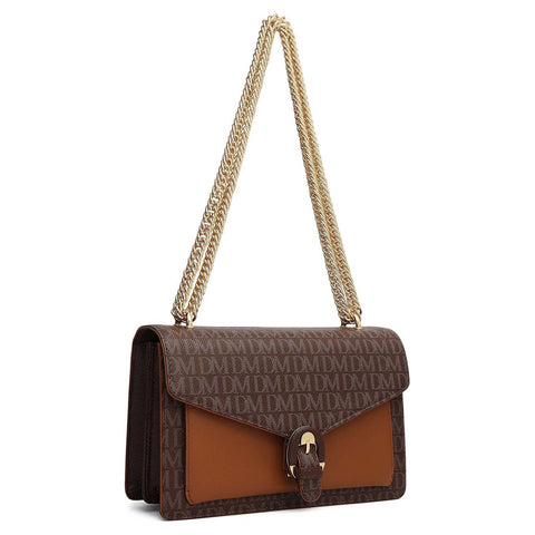 Small Monogram Plain Leather Shoulder Bag - Walnut