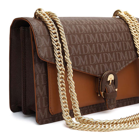 Small Monogram Plain Leather Shoulder Bag - Walnut