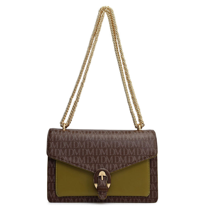 Small Monogram Plain Leather Shoulder Bag - Walnut & Lime