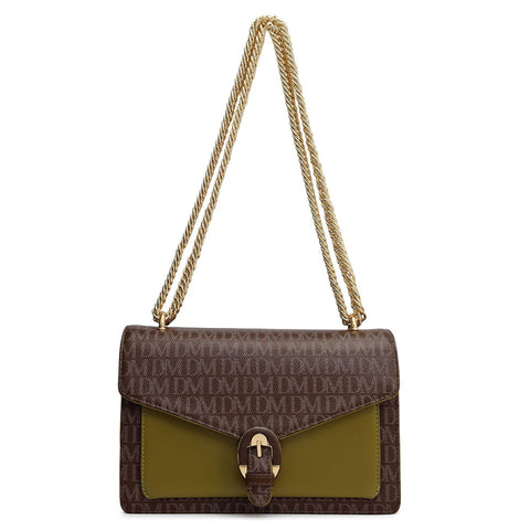 Small Monogram Plain Leather Shoulder Bag - Walnut & Lime