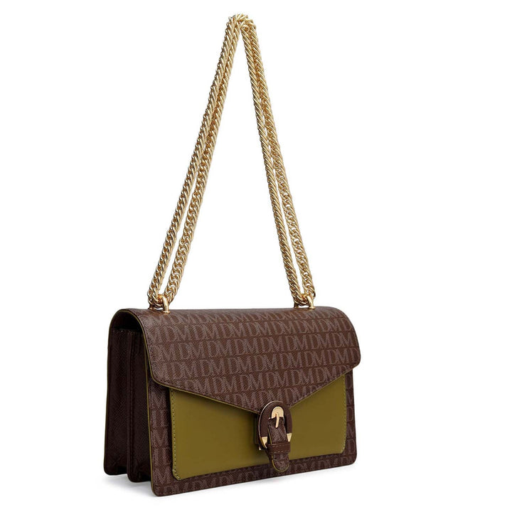 Small Monogram Plain Leather Shoulder Bag - Walnut & Lime