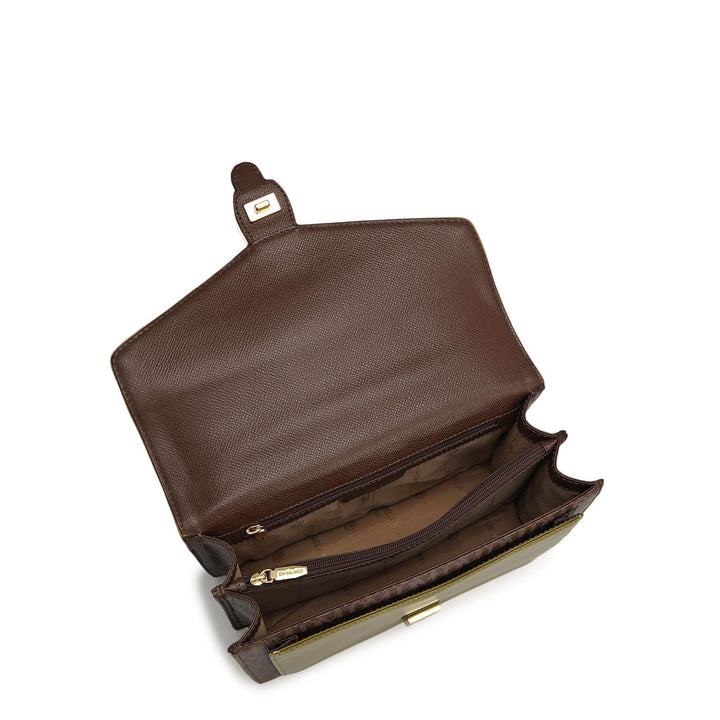 Small Monogram Plain Leather Shoulder Bag - Walnut & Lime