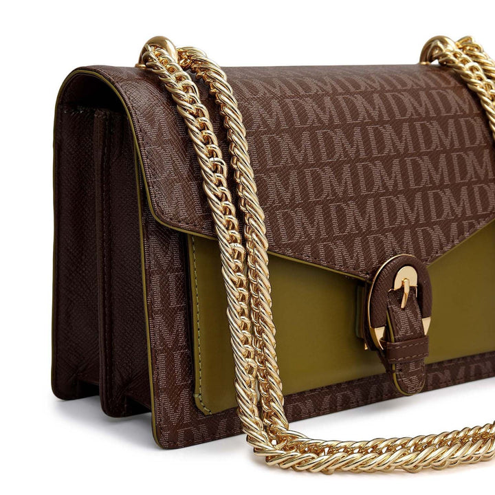 Small Monogram Plain Leather Shoulder Bag - Walnut & Lime