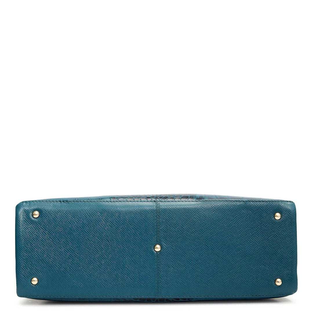 Medium Croco Leather Satchel - Teal