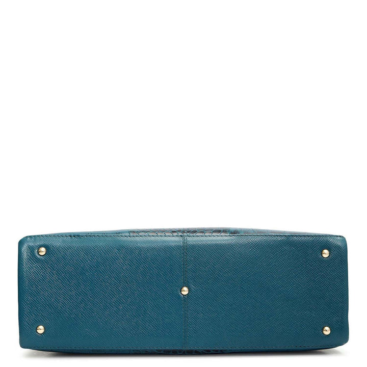 Medium Croco Leather Satchel - Teal
