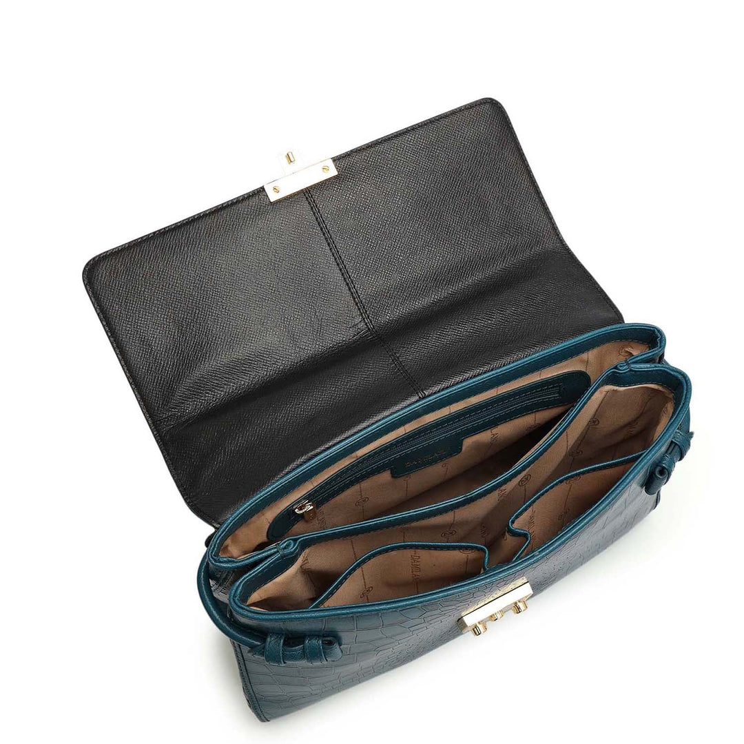 Medium Croco Leather Satchel - Teal