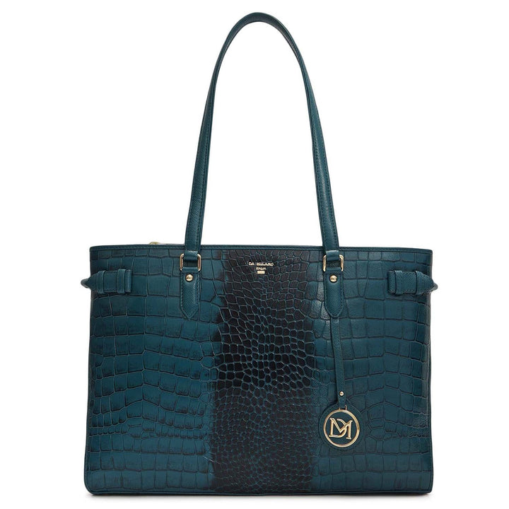 Medium Croco Leather Tote - Teal