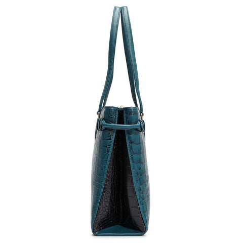 Medium Croco Leather Tote - Teal