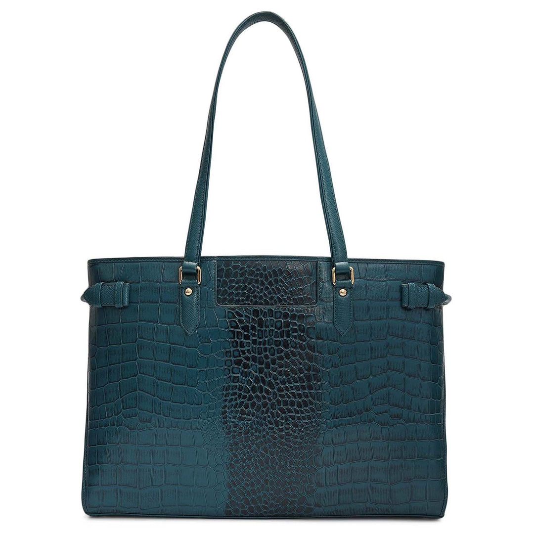 Medium Croco Leather Tote - Teal